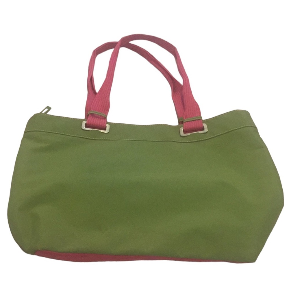 Kenneth Cole Pink and Green Preppy Canvas Tote Overnight Bag with Zipper